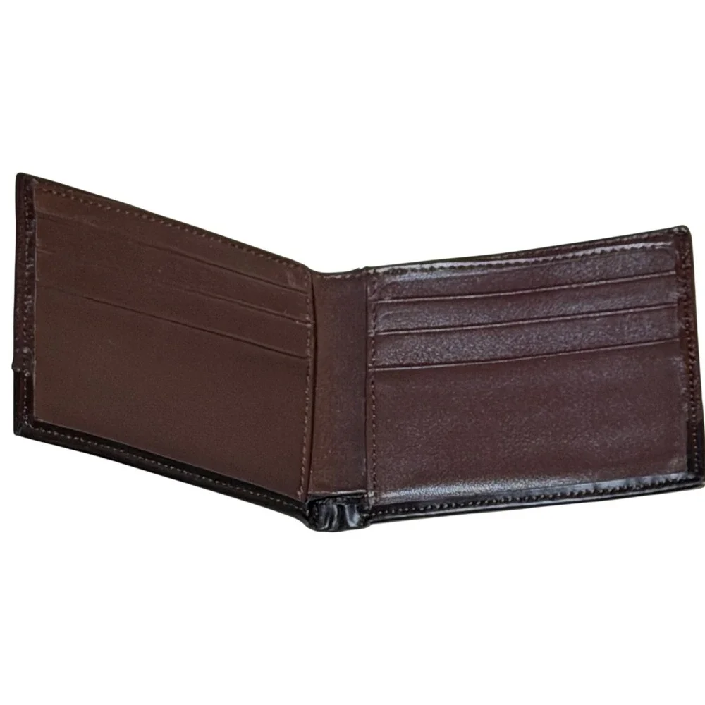 Perry Ellis Wallet Mens Brown Black Genuine Leather Bifold Card Slots Minimalist